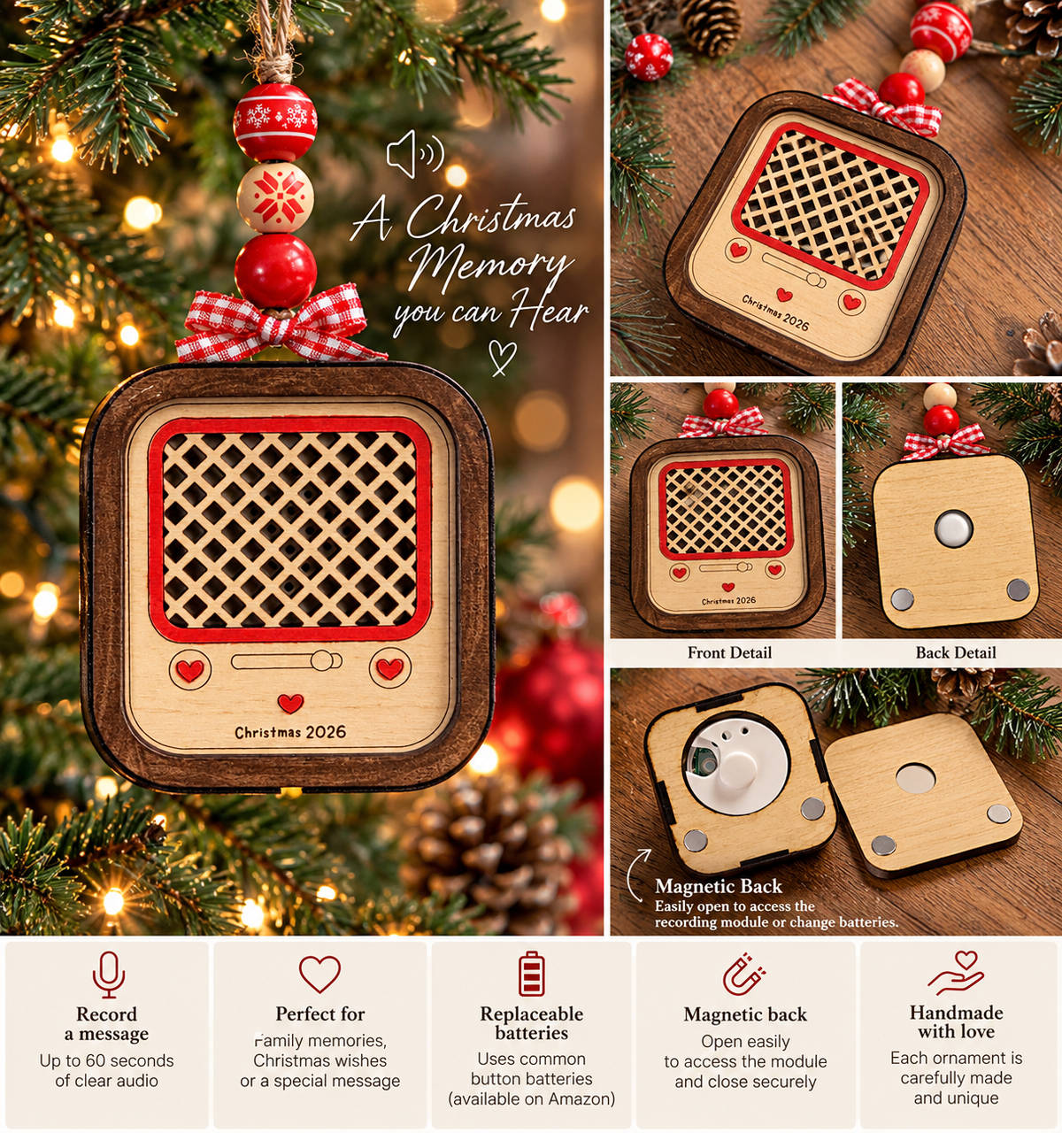 Recordable Voice Christmas Ornament – Personalized Message Keepsake