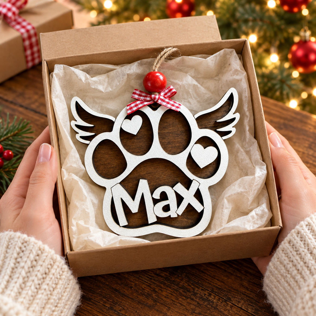 Personalized Dog Memorial Ornament – Angel Wings & Paw