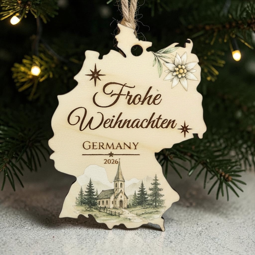 Personalized Germany Christmas Ornament 2026 – Custom Engraved Wood