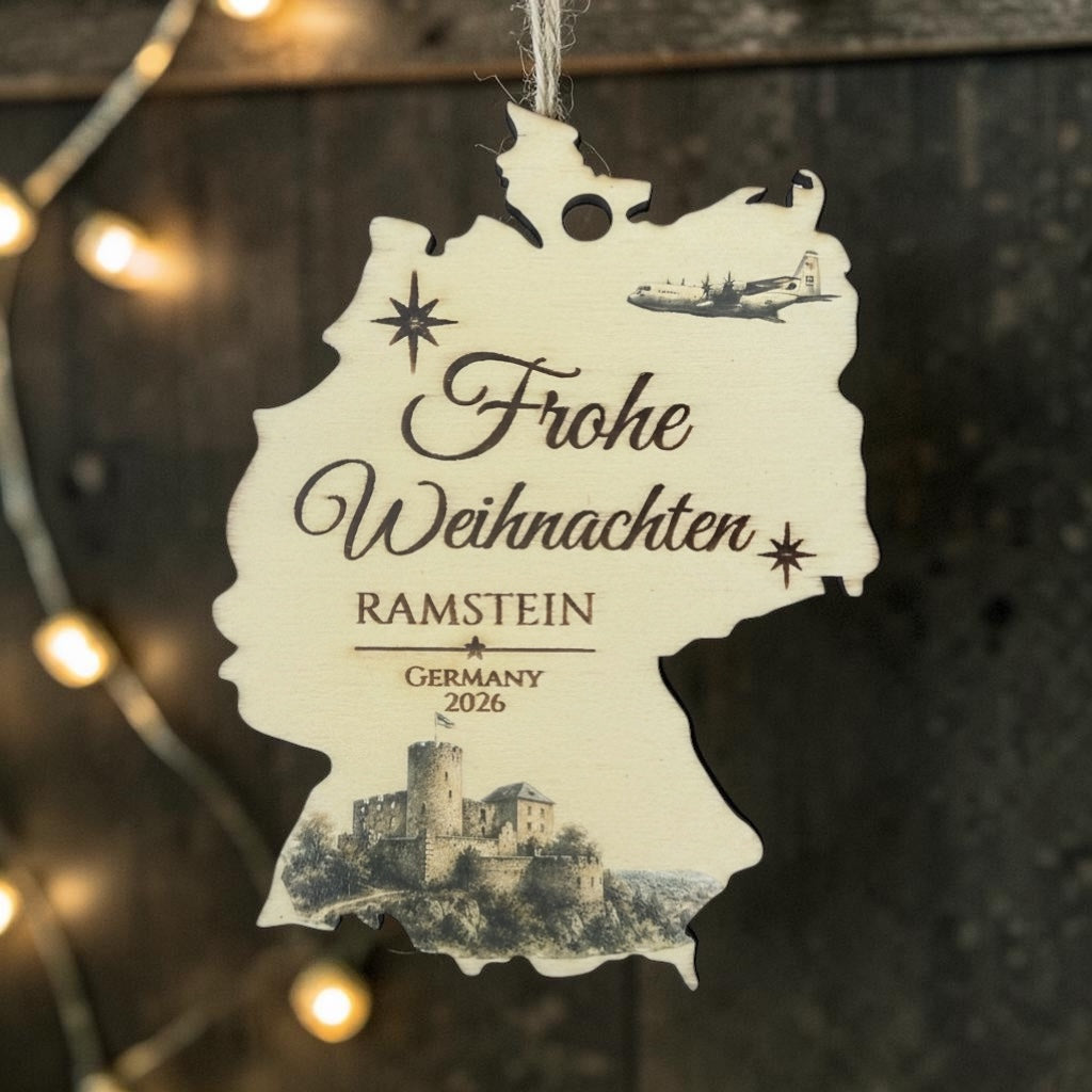 Ramstein Air Base Christmas Ornament 2026 – Custom Engraved Wood