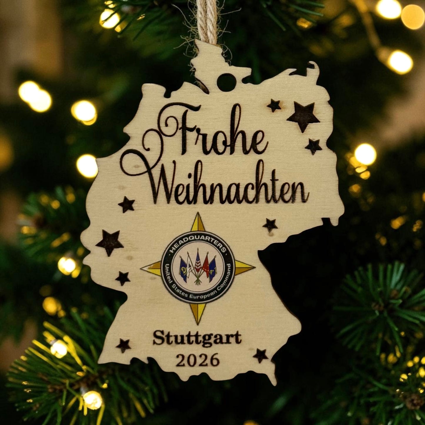 Custom Engraved Germany Ornament – Personalized Wood – Premium