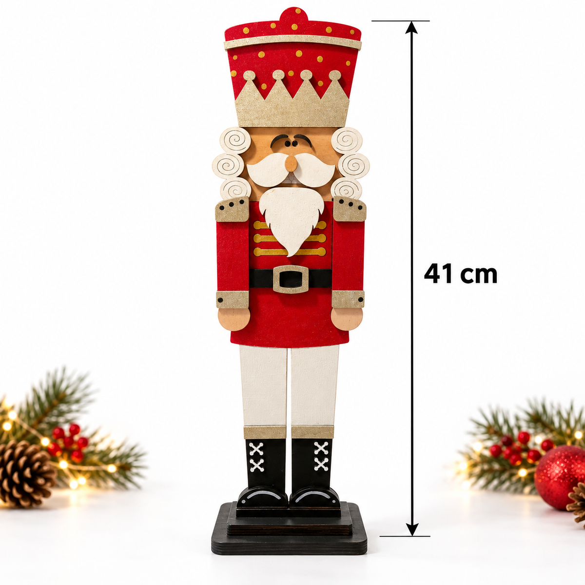 Wooden nutcracker showing 41 cm height