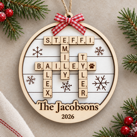 Personalized Family Crossword Ornament – Winter White