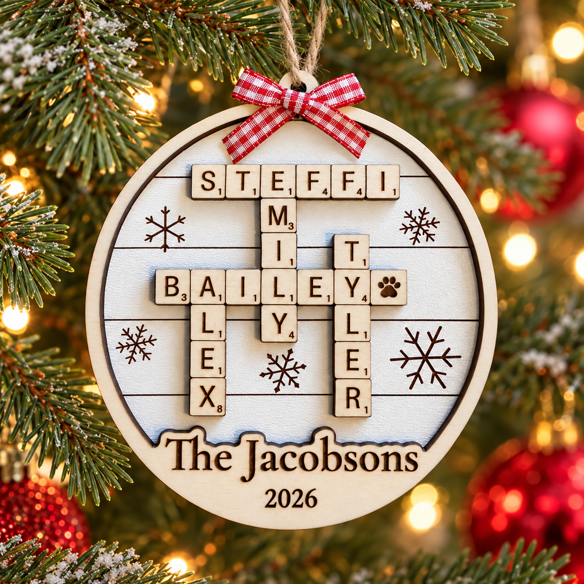 Personalized Family Crossword Ornament – Winter White