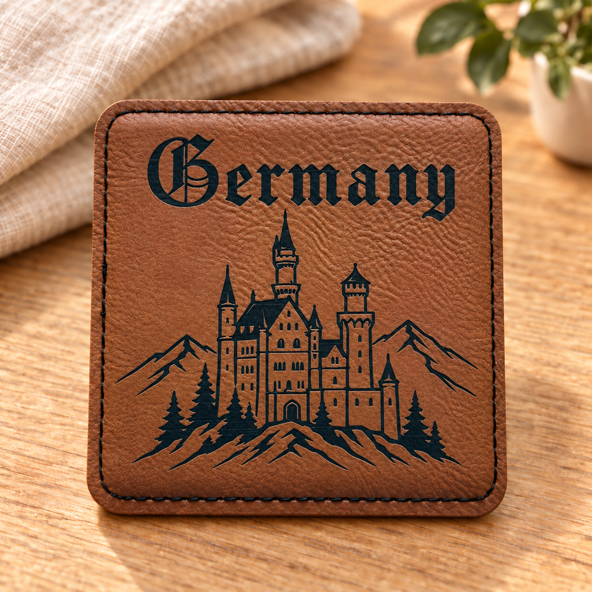Germany Coasters Set of 6 – Faux Leather Drink Coasters with Holder – German Gift, Oktoberfest Decor