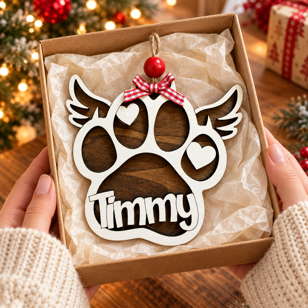 Personalized Cat Memorial Ornament – Angel Wings & Paw
