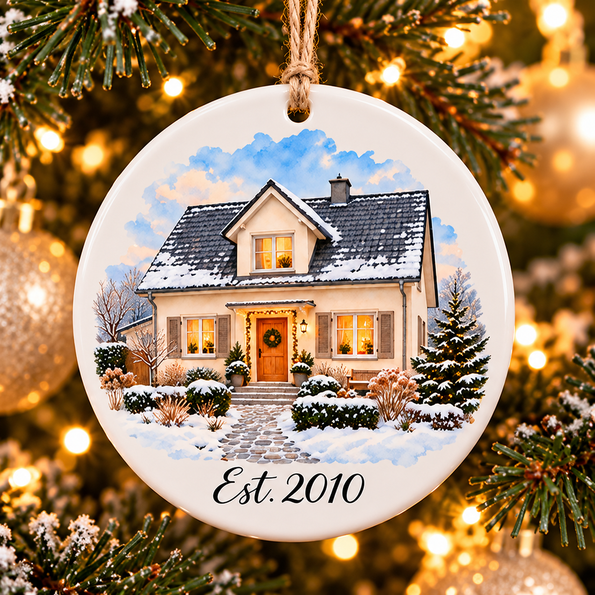 Personalized Watercolor House Ornament – Custom Ceramic Keepsake
