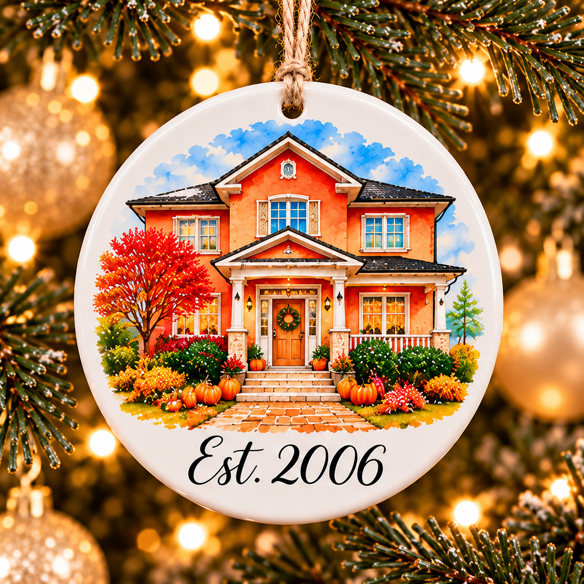 Personalized Watercolor House Ornament – Custom Ceramic Keepsake