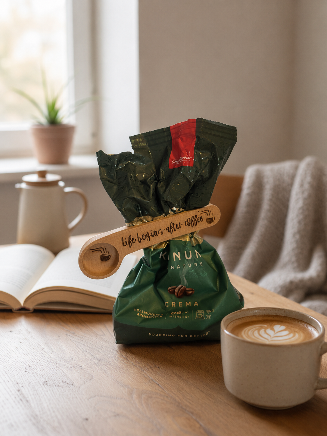 Life Begins After Coffee – Wood Coffee Scoop & Bag Clip – Funny Coffee Lover Gift