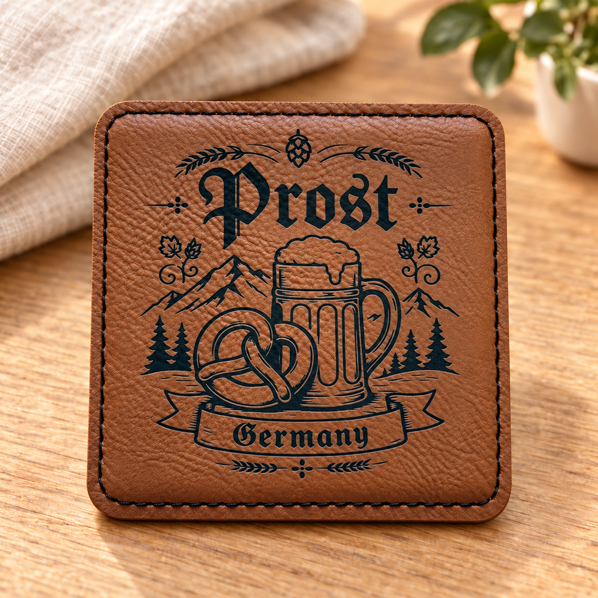 Germany Coasters Set of 6 – Faux Leather Drink Coasters with Holder – German Gift, Oktoberfest Decor