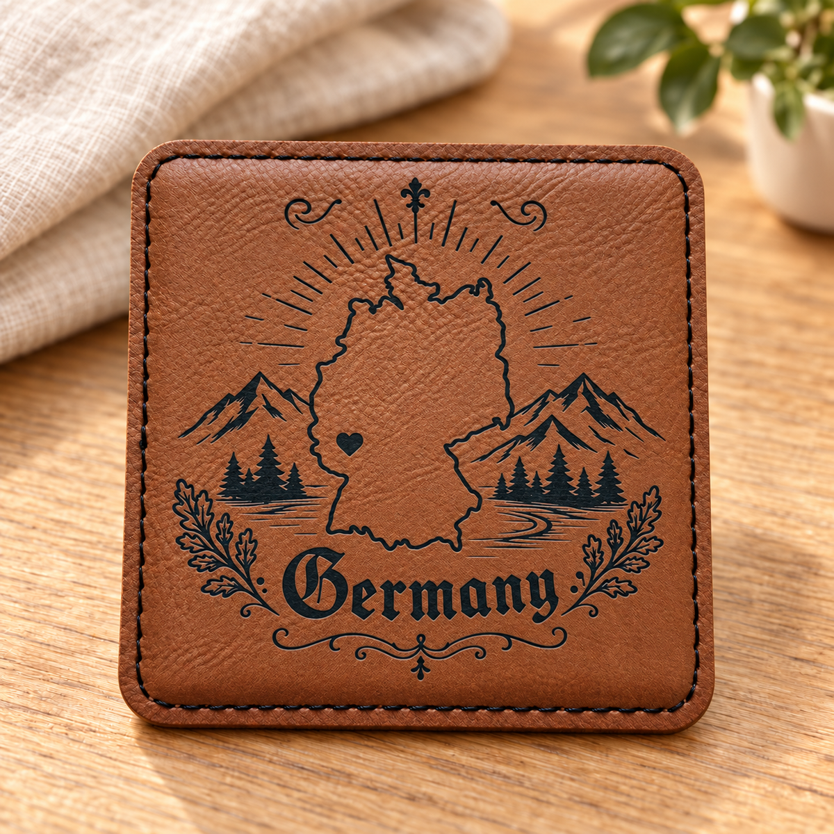 Germany Coasters Set of 6 – Faux Leather Drink Coasters with Holder – German Gift, Oktoberfest Decor
