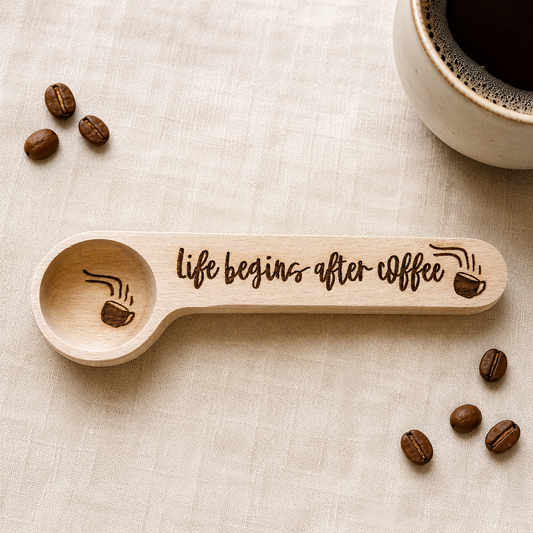 Life Begins After Coffee – Wood Coffee Scoop & Bag Clip – Funny Coffee Lover Gift