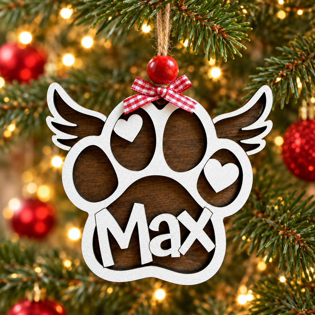 Personalized Dog Memorial Ornament – Angel Wings & Paw