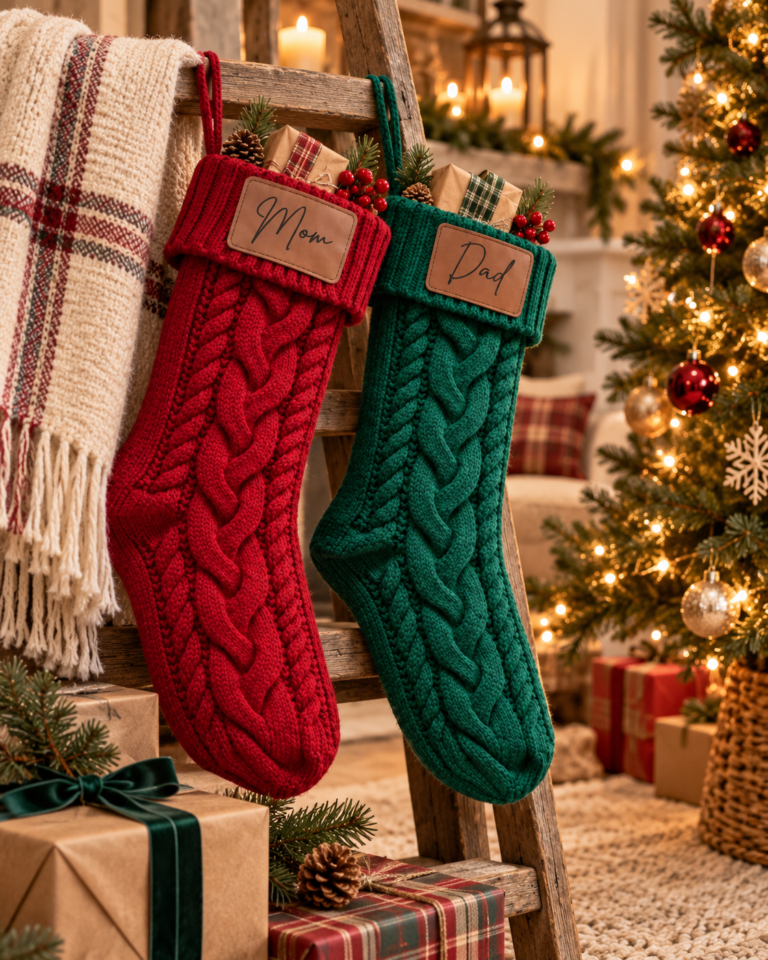 Personalized Cable Knit Christmas Stocking – 18 Inch