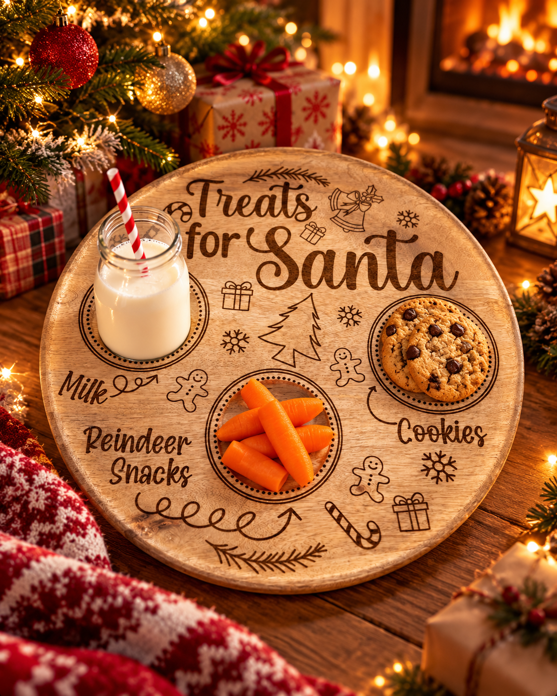 Santa Treats Plate – Engraved Mango Wood Christmas Eve Board | 36 cm