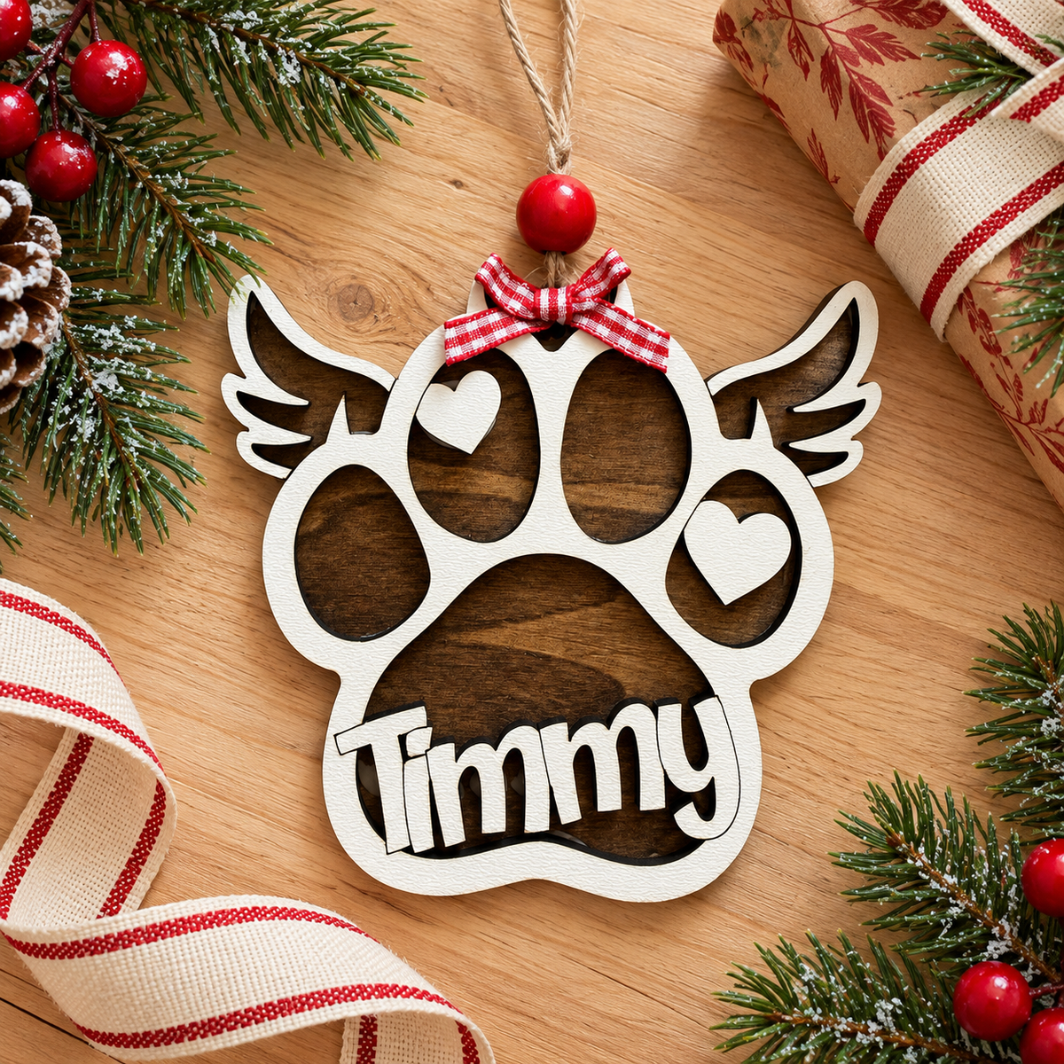 Personalized Cat Memorial Ornament – Angel Wings & Paw