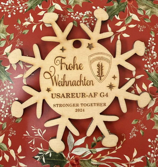 Custom Engraved Snowflake Ornament – Personalized Wood – Classic