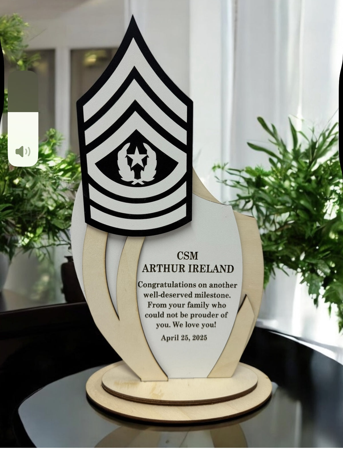 Custom wood award for military unit
