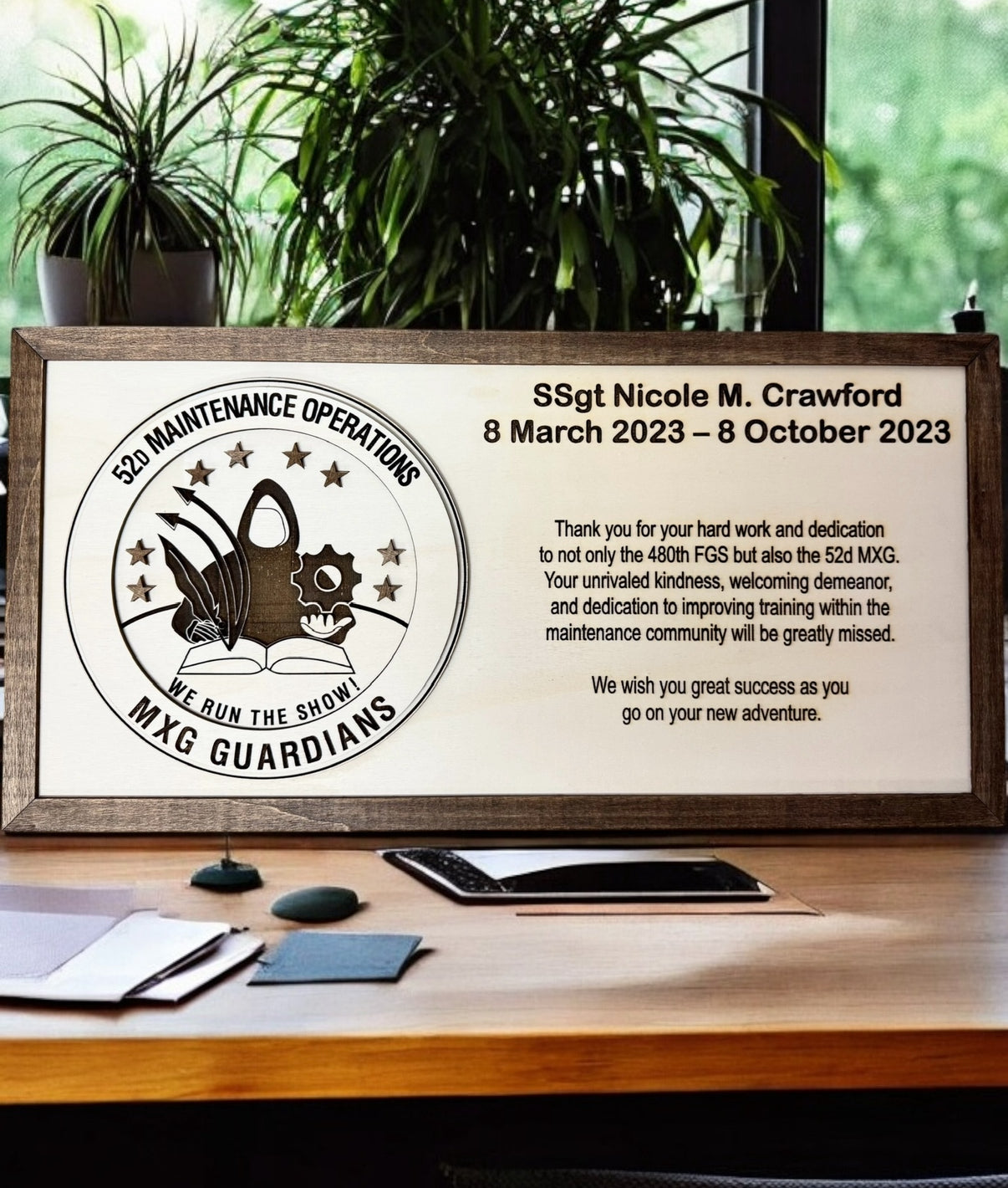 Custom wooden recognition plaque