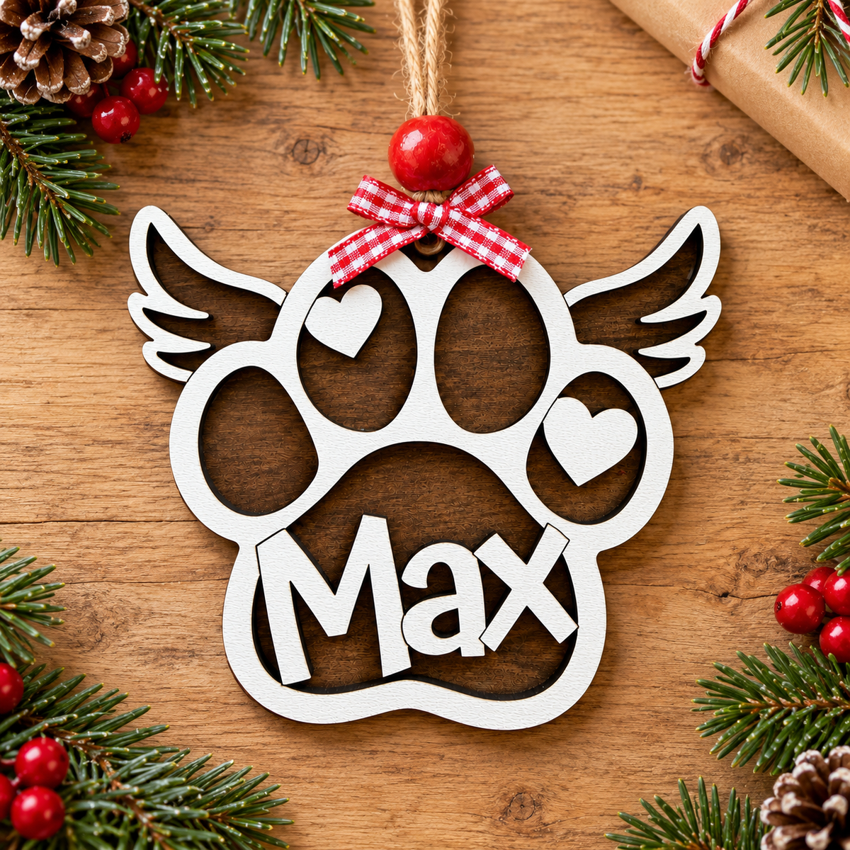Personalized Dog Memorial Ornament – Angel Wings & Paw