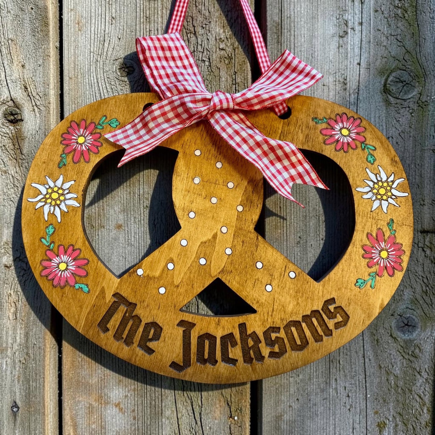 Personalized Germany Pretzel Door Sign – Custom Wood – Housewarming Gift