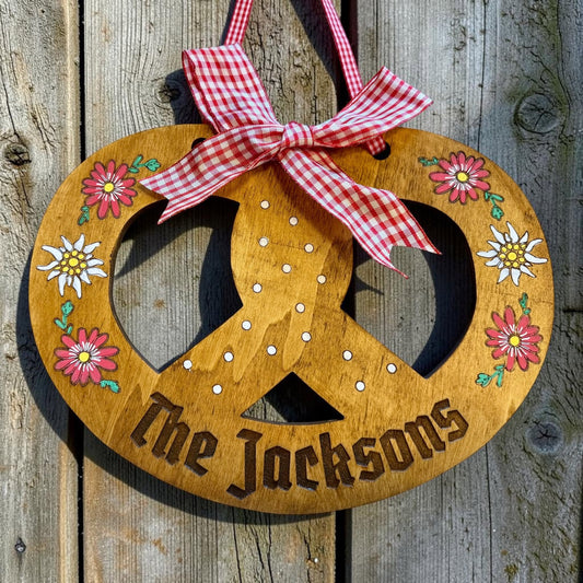 Personalized Germany Pretzel Door Sign – Custom Wood – Housewarming Gift