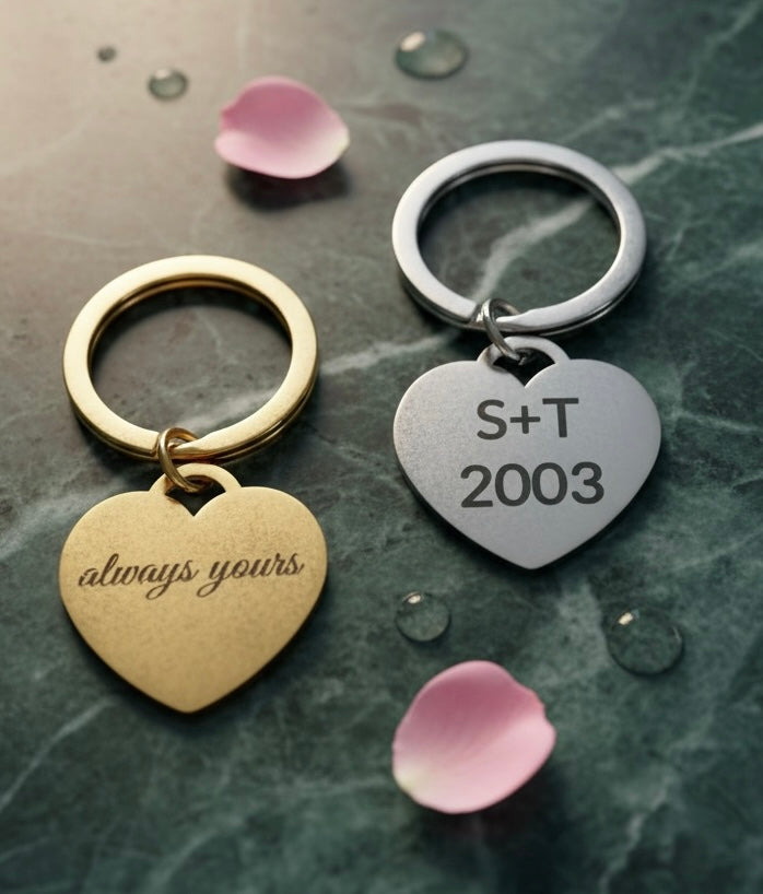 Personalized Heart Keychain – Custom Engraved – Gift for Her