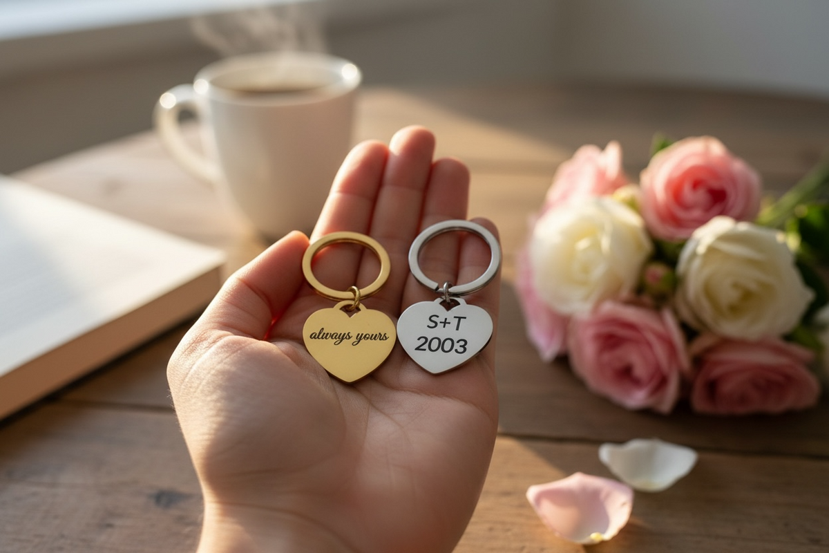Personalized Heart Keychain – Custom Engraved – Gift for Her