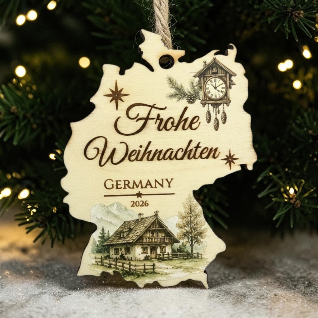 Personalized Germany Christmas Ornament 2026 – Custom Engraved Wood