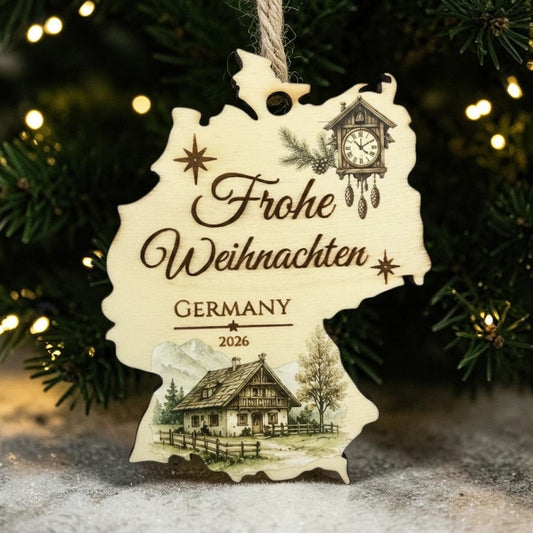 Personalized Germany Christmas Ornament 2026 – Custom Engraved Wood