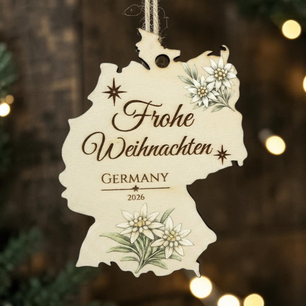 Personalized Germany Christmas Ornament 2026 – Custom Engraved Wood