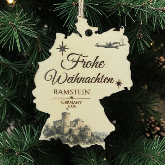 Ramstein Air Base Christmas Ornament 2026 – Custom Engraved Wood