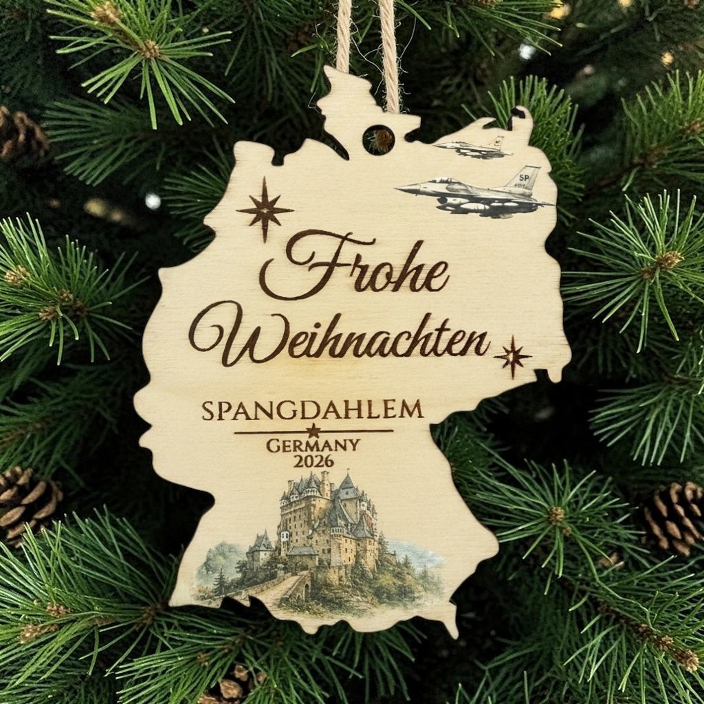 Spangdahlem Air Base Christmas Ornament 2026 – Custom Engraved Wood