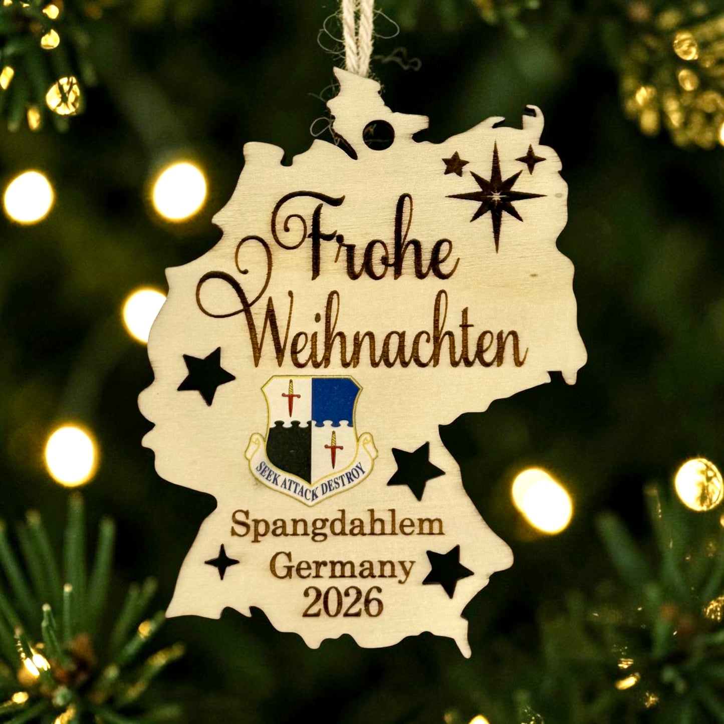 Custom Engraved Germany Ornament – Personalized Wood – Premium