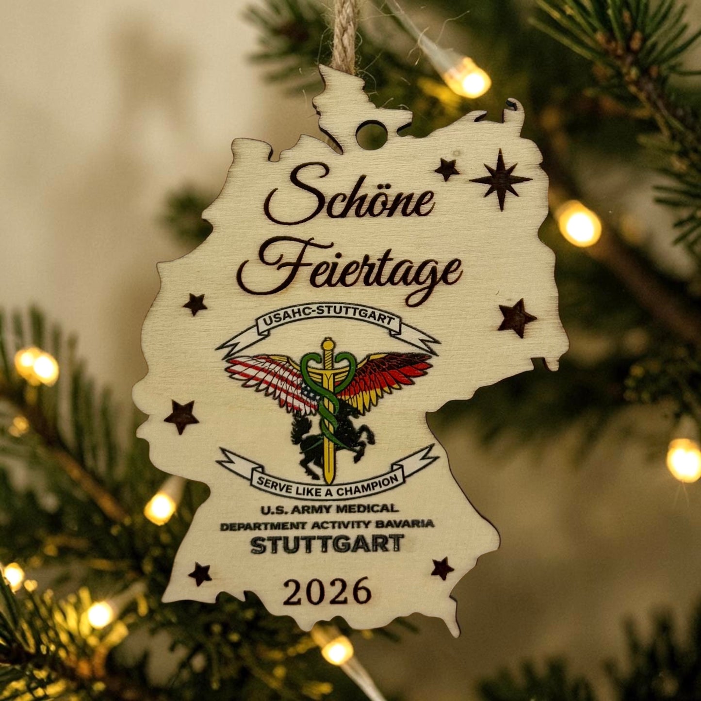 Custom Engraved Germany Ornament – Personalized Wood – Premium