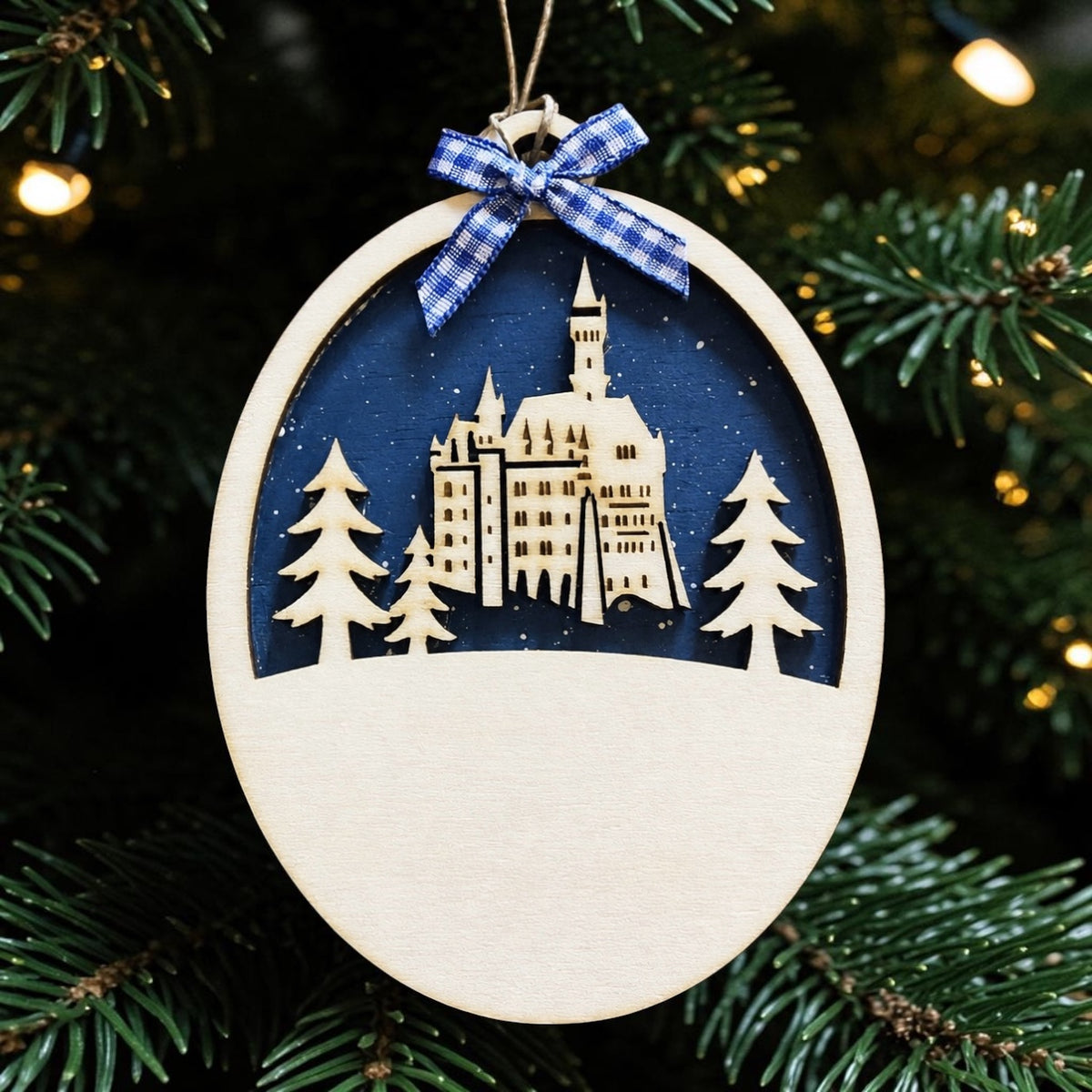 Neuschwanstein Castle Germany ornament before family name personalization