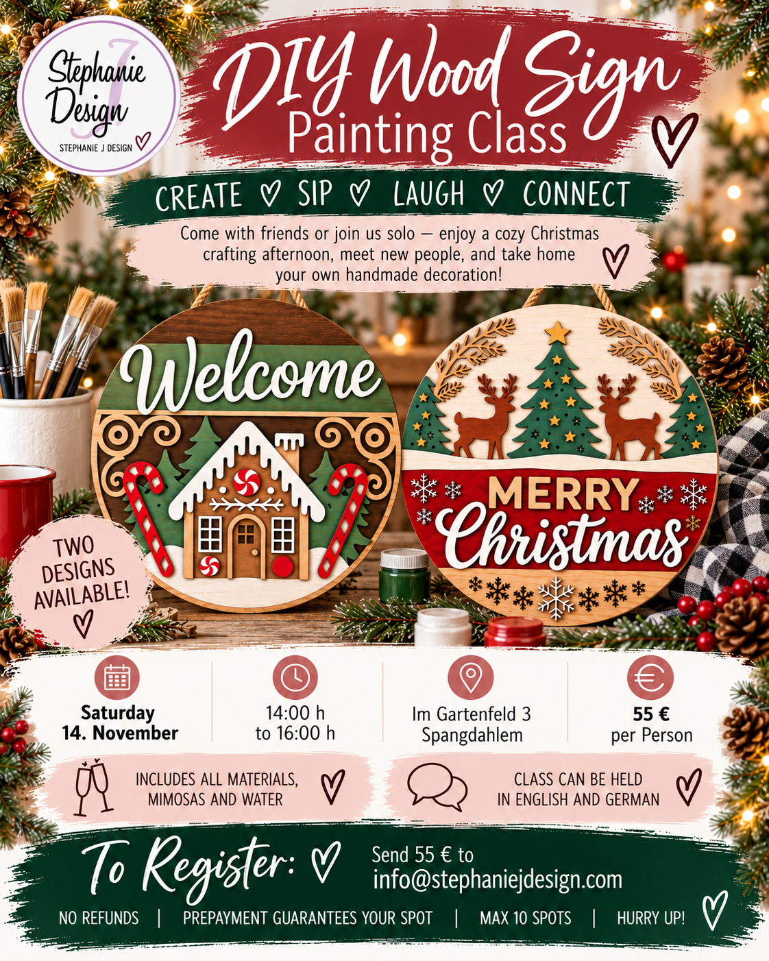DIY Christmas Wood Sign Painting Class, Saturday November 14 2026 at Stephanie J Design