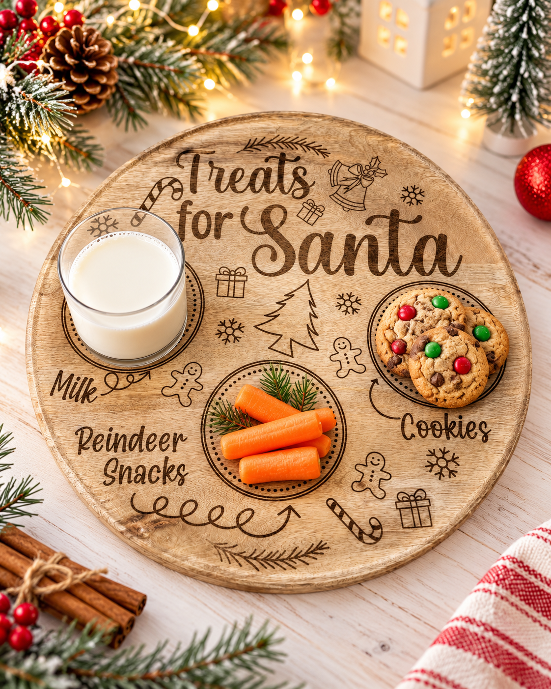 Engraved wooden Santa Treats Plate styled for Christmas Eve