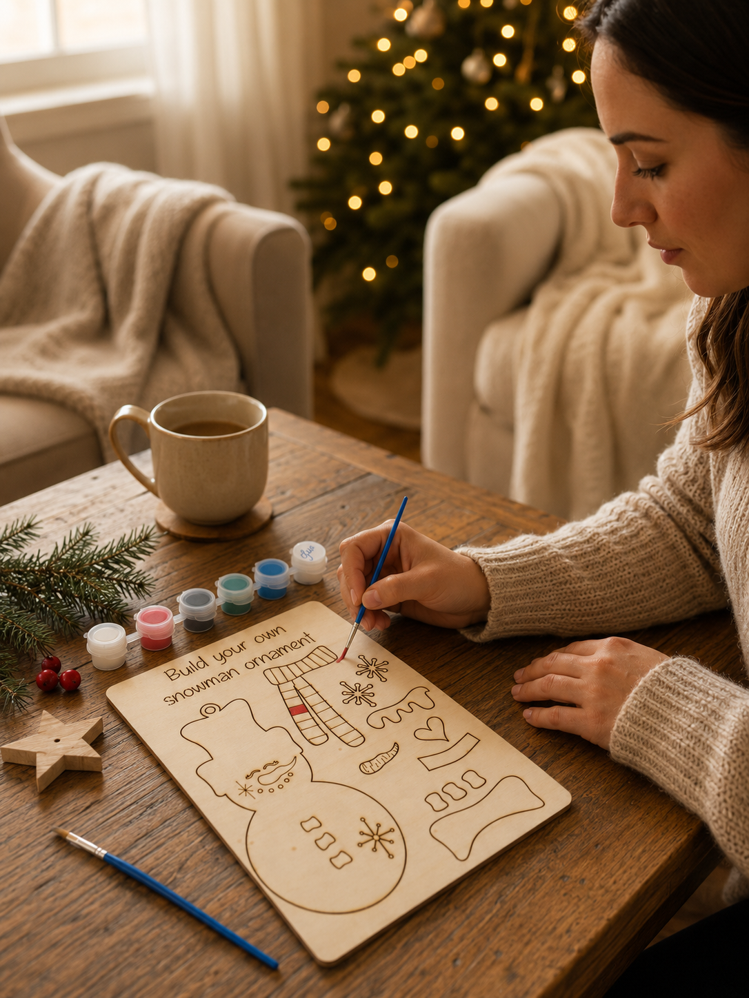 Painting the wooden snowman ornament DIY craft kit