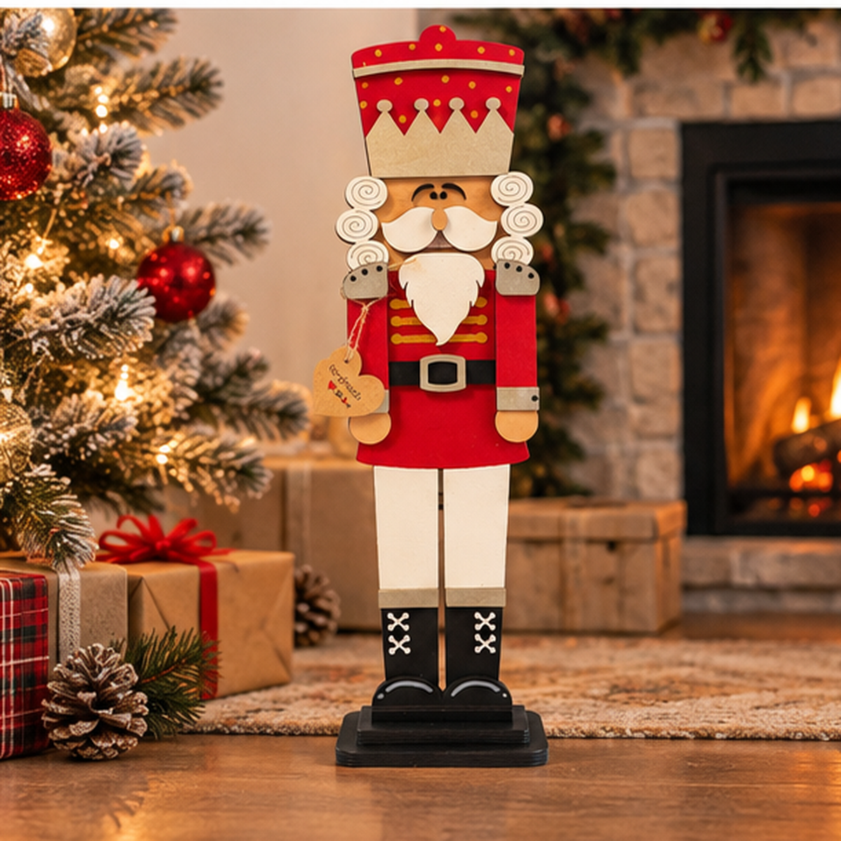 Wooden Christmas nutcracker in festive home decor